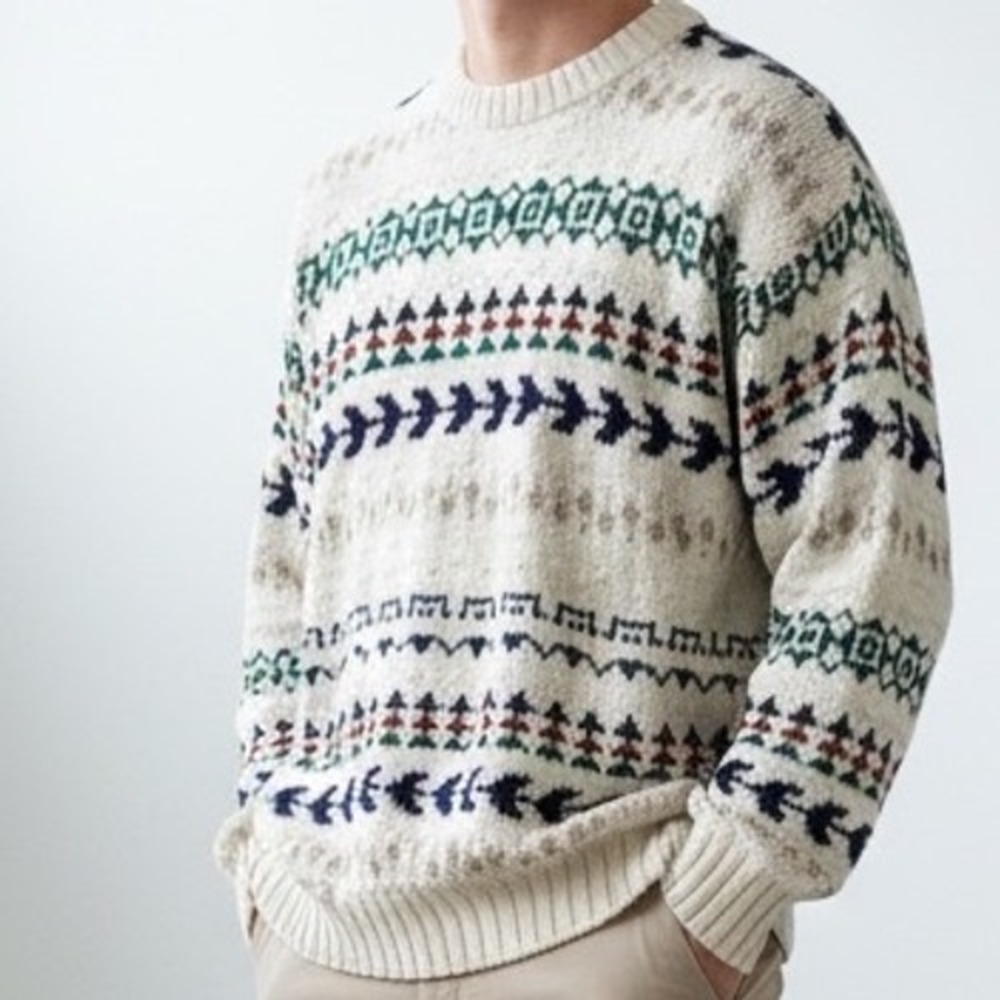Vintage Lake Harmony Rowing Club Mens XL Cotton Knit Fair Isle Sweater USA cabin
